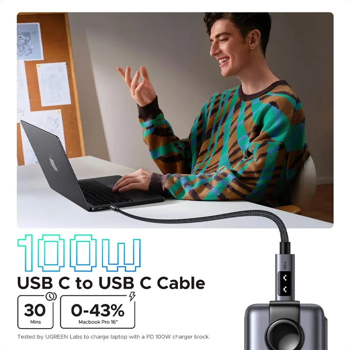 Ugreen Uno L509 100W USB-C to USB-C PD Fast Charging Cable LED 2m
