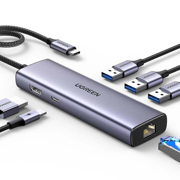 Ugreen CM512 USB-C Docking Station με HDMI 4K PD Ethernet Γκρί