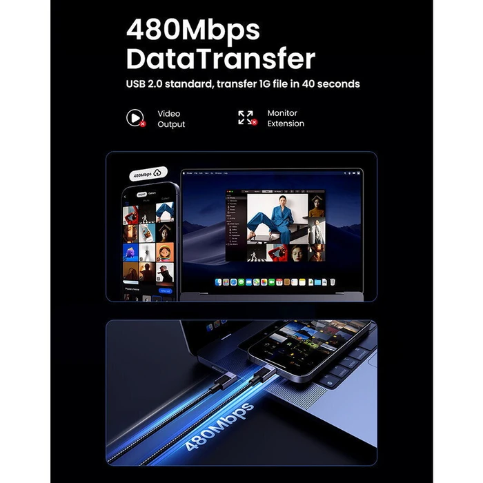 UGREEN Καλώδιο USB C σε USB C Power Delivery PD 240W 1m 480Mbps Star Gray
