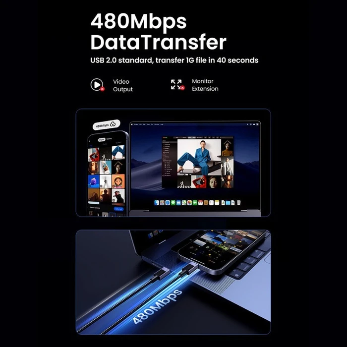UGREEN Καλώδιο USB C σε USB C Power Delivery PD 240W 1m 480Mbps Star Gray