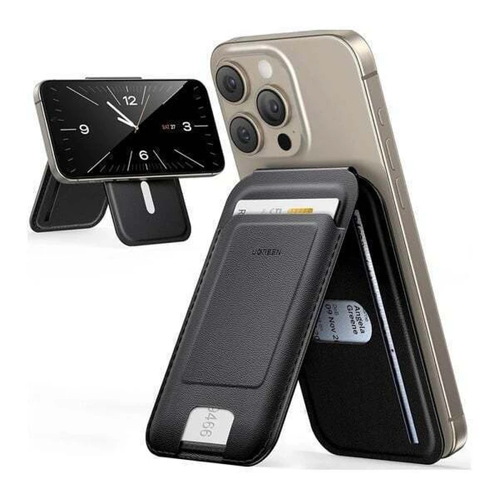 UGREEN Μαγνητική Θήκη Κάρτας με Βάση Στήριξης για iPhone MagSafe LP836 Δερμάτινη Μαύρη 45165
