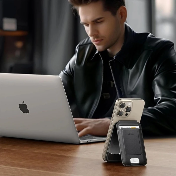 UGREEN Μαγνητική Θήκη Κάρτας με Βάση Στήριξης για iPhone MagSafe LP836 Δερμάτινη Μαύρη 45165