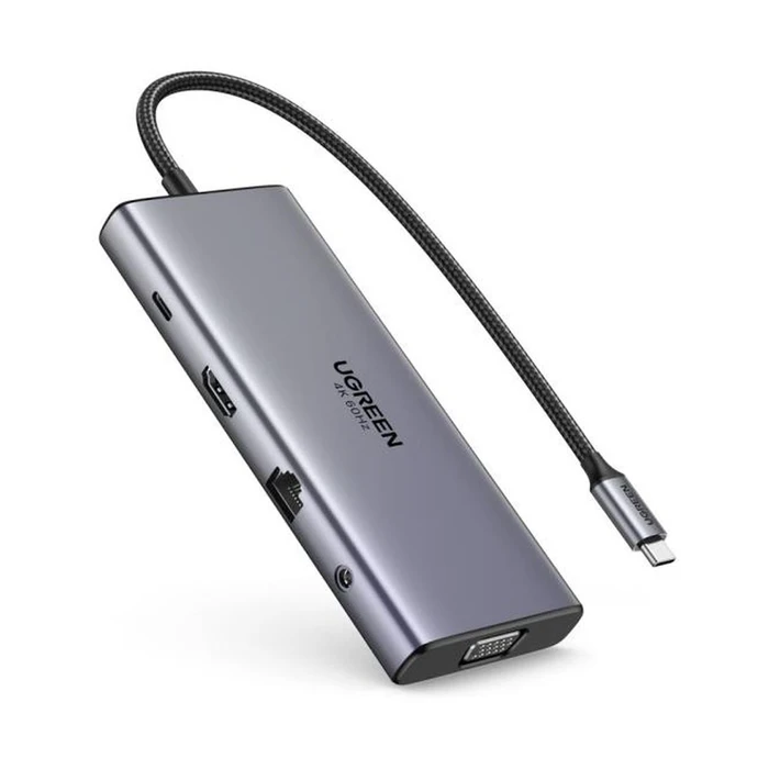 UGREEN Μετατροπέας Hub USB C CM639 11 σε 1 HDMI VGA 2x USB C 3.2 2x USB SD TF RJ45 AUX 3.5mm PD 4K 60Hz 45520