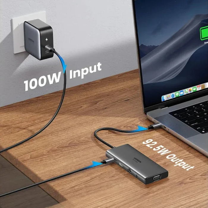 UGREEN Μετατροπέας Hub USB C CM639 11 σε 1 HDMI VGA 2x USB C 3.2 2x USB SD TF RJ45 AUX 3.5mm PD 4K 60Hz 45520