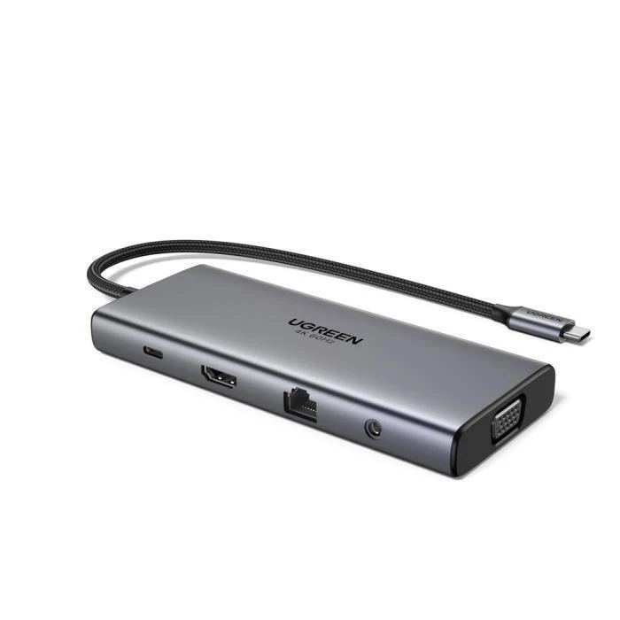UGREEN Μετατροπέας Hub USB C CM639 11 σε 1 HDMI VGA 2x USB C 3.2 2x USB SD TF RJ45 AUX 3.5mm PD 4K 60Hz 45520