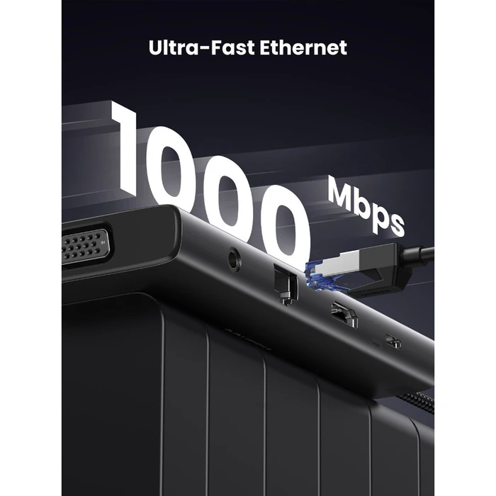 UGREEN Μετατροπέας Hub USB C CM639 11 σε 1 HDMI VGA 2x USB C 3.2 2x USB SD TF RJ45 AUX 3.5mm PD 4K 60Hz 45520