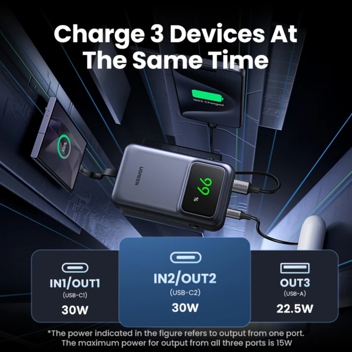 Portable Charger UGREEN PB511 Power Bank 10000mAh 30W with USB-A and USB-C Port