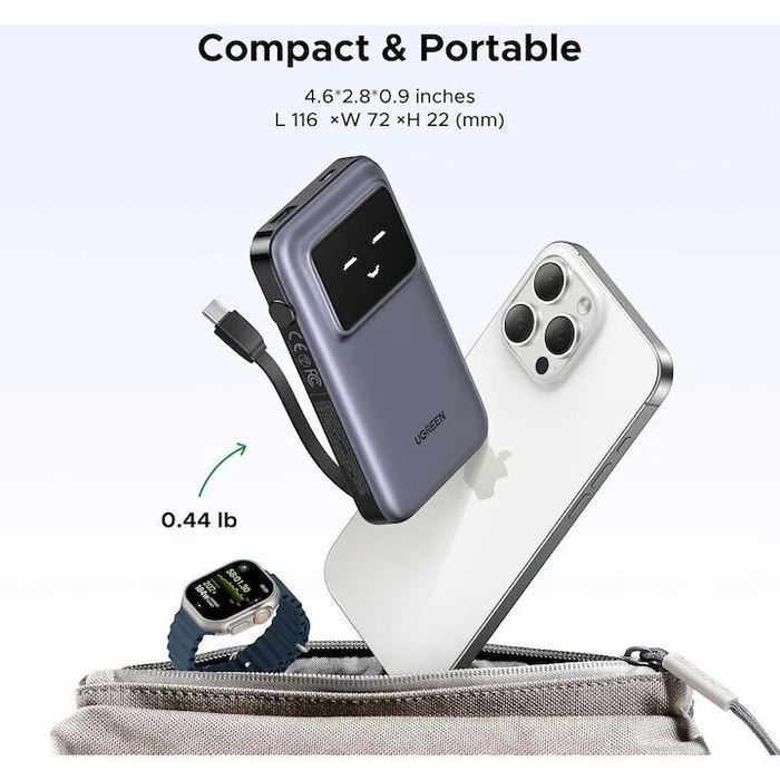 Portable Charger UGREEN PB511 Power Bank 10000mAh 30W with USB-A and USB-C Port