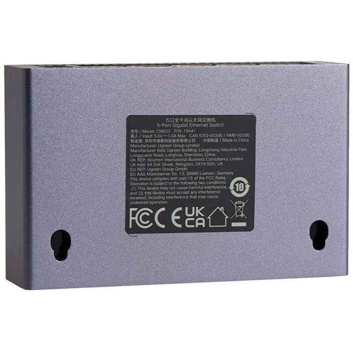UGREEN Διακόπτης GigaBit Ethernet 5 θυρών μαύρο CM633