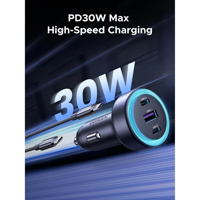 UGREEN Car Charger EC307 30W 3A with 1xUSB 2xType-C