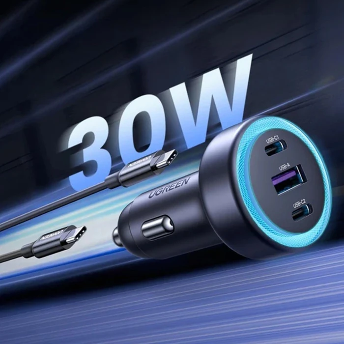 UGREEN Car Charger EC307 30W 3A with 1xUSB 2xType-C