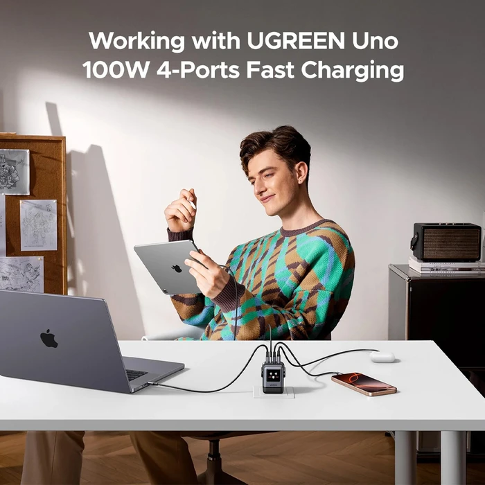 Ugreen Uno X688 100W 4-θ. Φορτιστής GaN (3x USB-C, 1x USB-A) με TFT οθόνη - Groovy Robot
