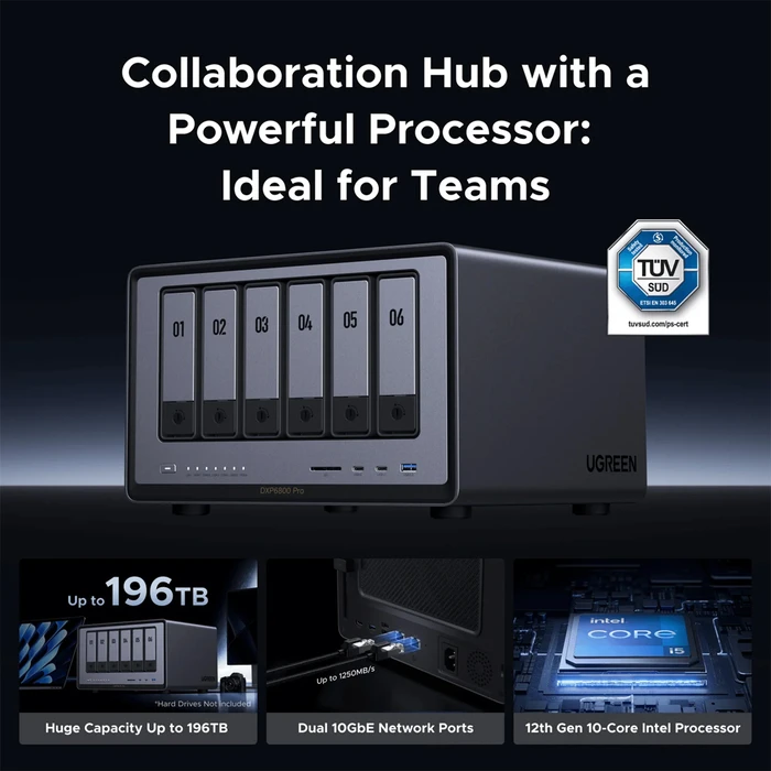 Ugreen NASync DXP6800 Pro 6-Bay NAS (Intel Core i5-1235U, 8GB DDR5, Dual 10GbE, 6x SATA, 2x M.2 NVMe)