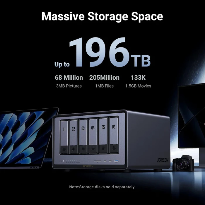 Ugreen NASync DXP6800 Pro 6-Bay NAS (Intel Core i5-1235U, 8GB DDR5, Dual 10GbE, 6x SATA, 2x M.2 NVMe)