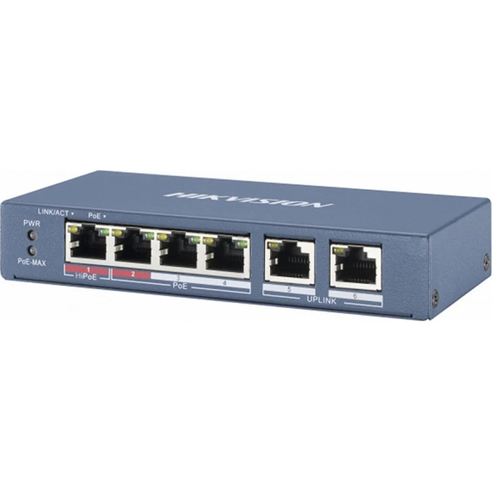 Hikvision DS-3E0106P-E/M Unmanaged L2 Switch, 4x 100 Mbps Ethernet + 4x SFP, PoE