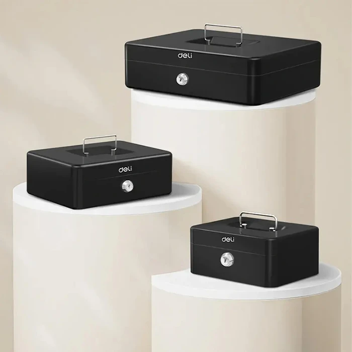 DELI Portable Extra Large Cash Box Black