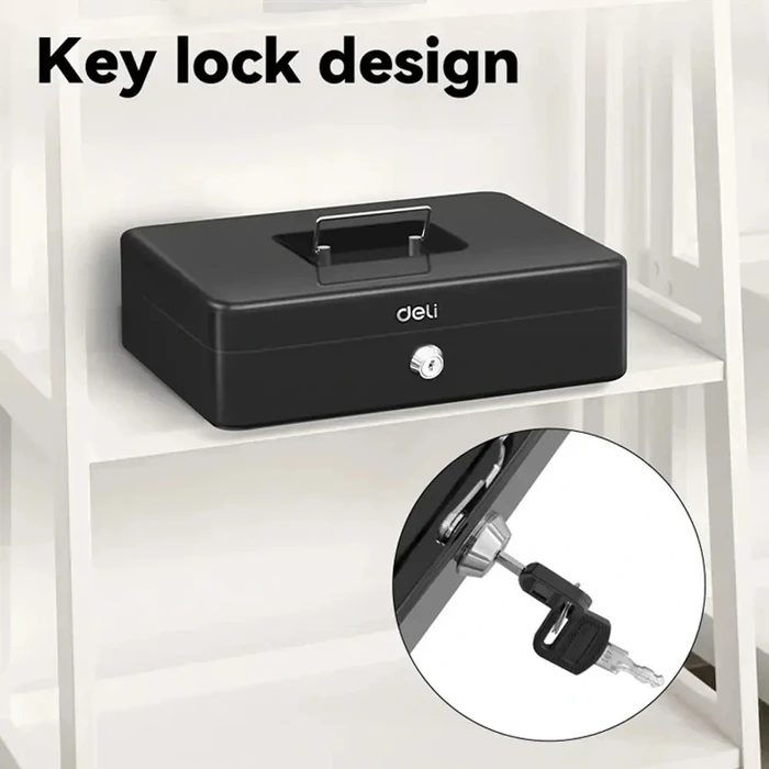 DELI Portable Extra Large Slim Cash Box Black