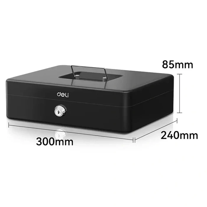 DELI Portable Extra Large Slim Cash Box Black