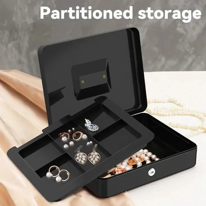 DELI Portable Extra Large Slim Cash Box Black