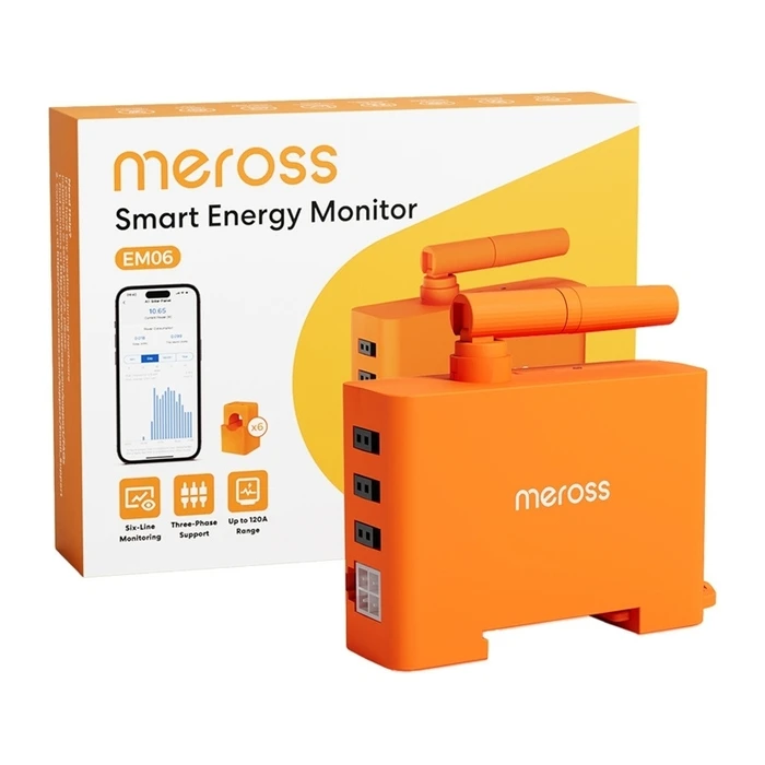 Meross EM06P-EU Single-Phase DIN-Rail Analog kWh Meter (6-circuit) with Wi‑Fi & Bluetooth