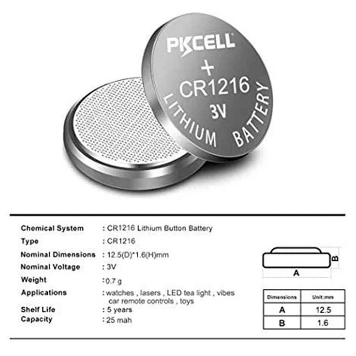 Button Lithium Battery Pkcell CR1216-1B