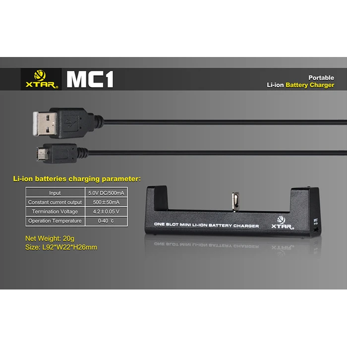 Battery Charger XTAR MC1 18650 Li ion USB C Single Slot