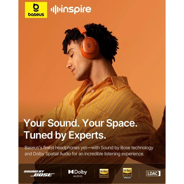Baseus Inspire XH1 Ασύρματα Over‑Ear ANC Ακουστικά (Coral)