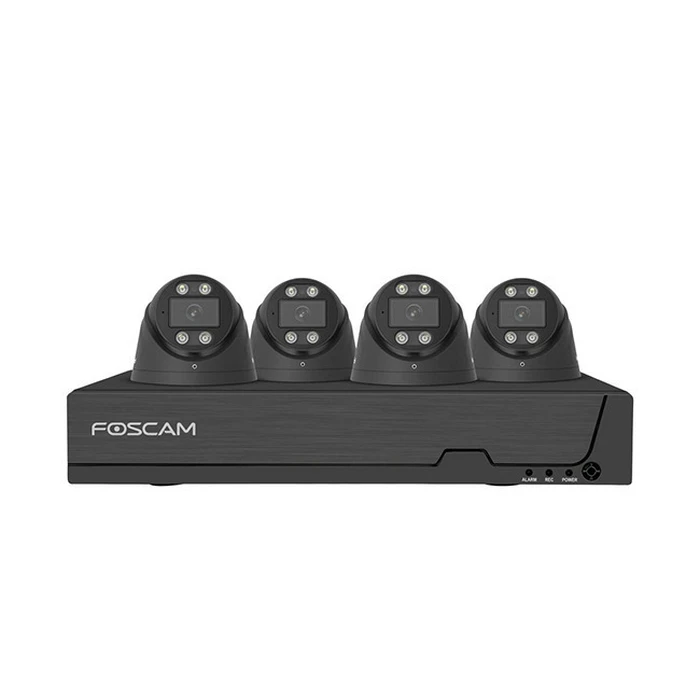 FOSCAM FN9108E-T4-2T Surveillance Camera Kit, 4 Cameras with Recorder 2TB, Black