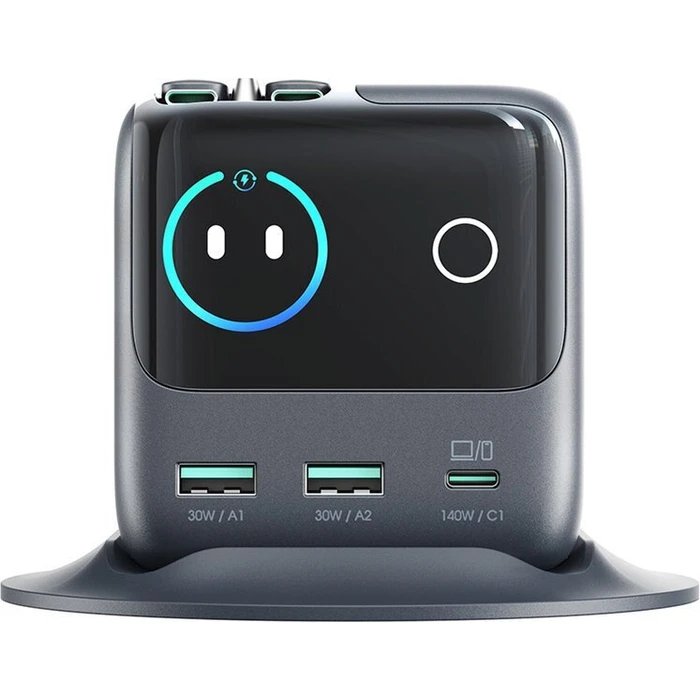 Joyroom GaN Charging Station with 2 x USB-A and 1 x USB-C Ports + USB-C Cable, 140W, Quick Charge 3.0, Grey (JR-TRD01)