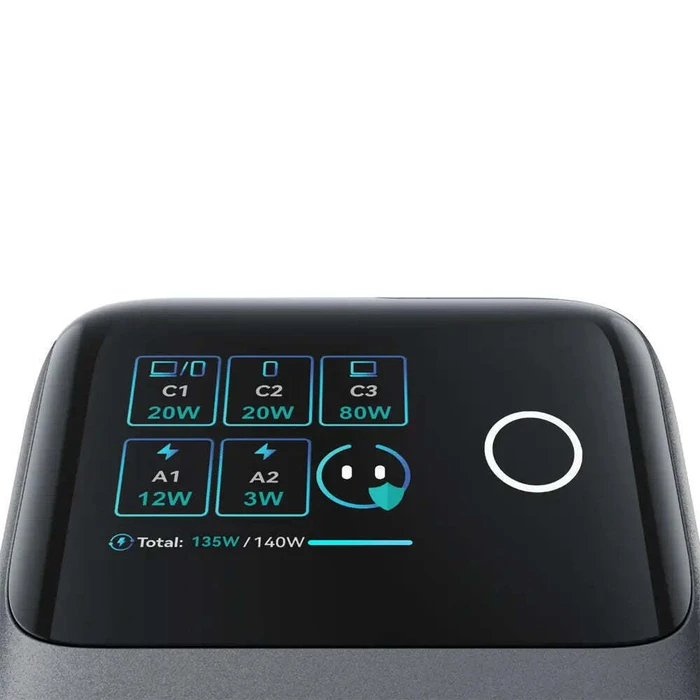 Joyroom GaN Charging Station with 2 x USB-A and 1 x USB-C Ports + USB-C Cable, 140W, Quick Charge 3.0, Grey (JR-TRD01)