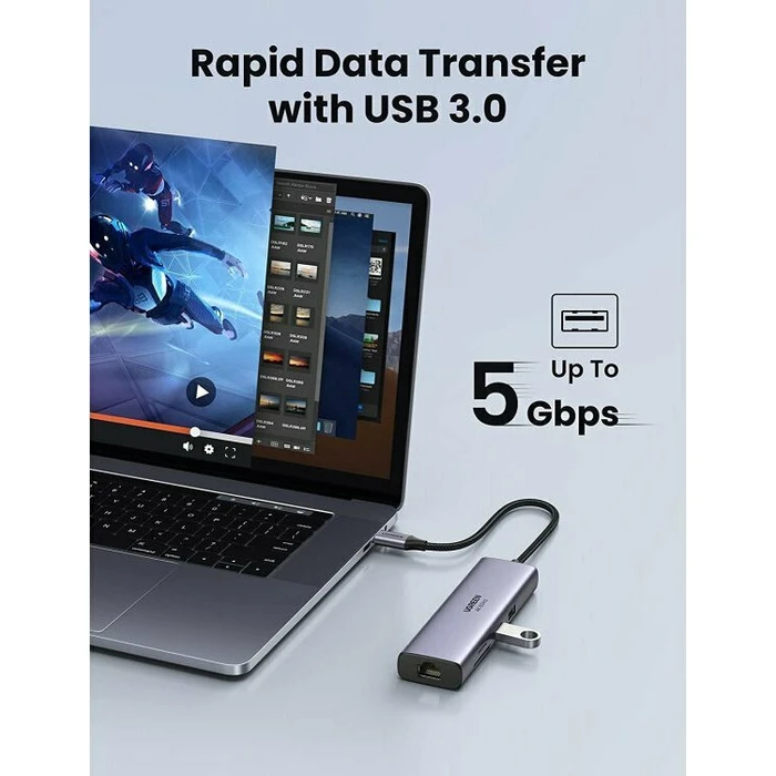 Ugreen CM512 USB-C Docking Station 7‑σε‑1 με 4K HDMI, PD, Ethernet - Ασημί