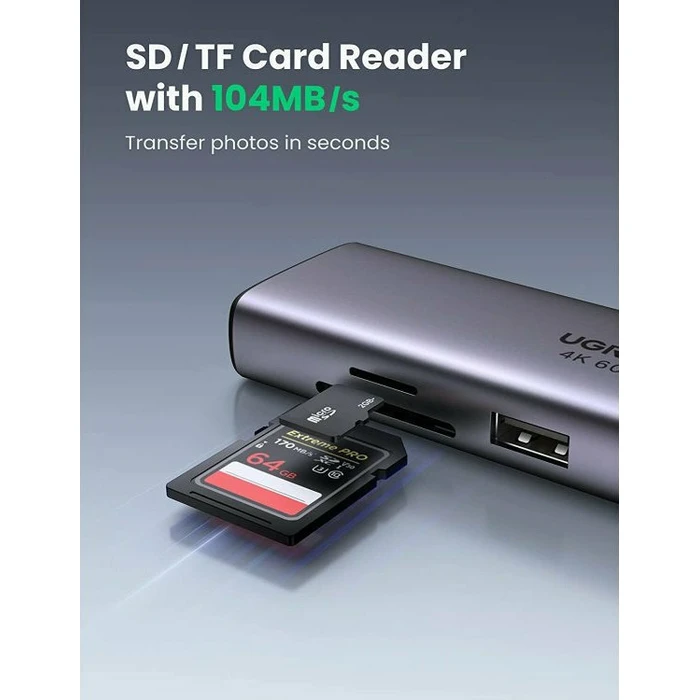 Ugreen CM512 USB-C Docking Station 7‑σε‑1 με 4K HDMI, PD, Ethernet - Ασημί