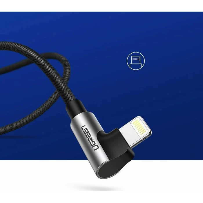 Ugreen Καλώδιο USB σε Lightning Κάθετο MFi 1m Μαύρο 60521