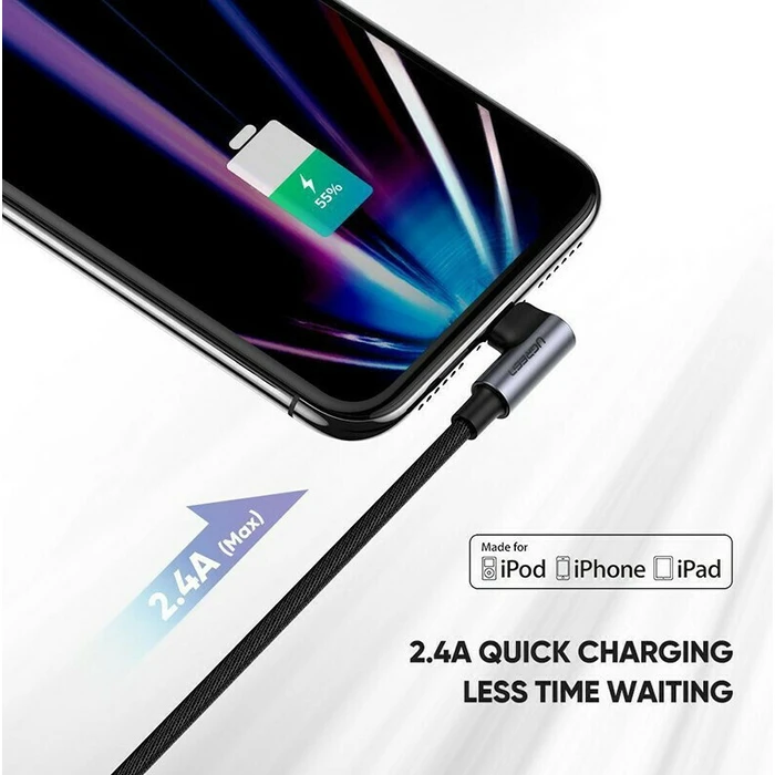 Ugreen Καλώδιο USB σε Lightning Κάθετο MFi 1m Μαύρο 60521