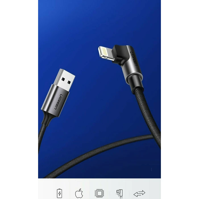 Ugreen Καλώδιο USB σε Lightning Κάθετο MFi 1m Μαύρο 60521