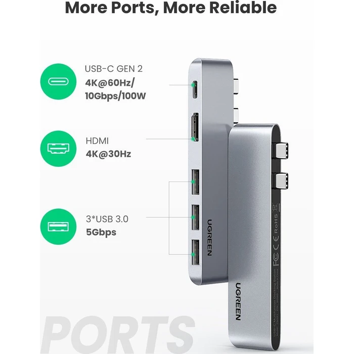 UGREEN Προσαρμογέας Hub 2xUSB C σε 3x USB 3.0 HDMI 60559