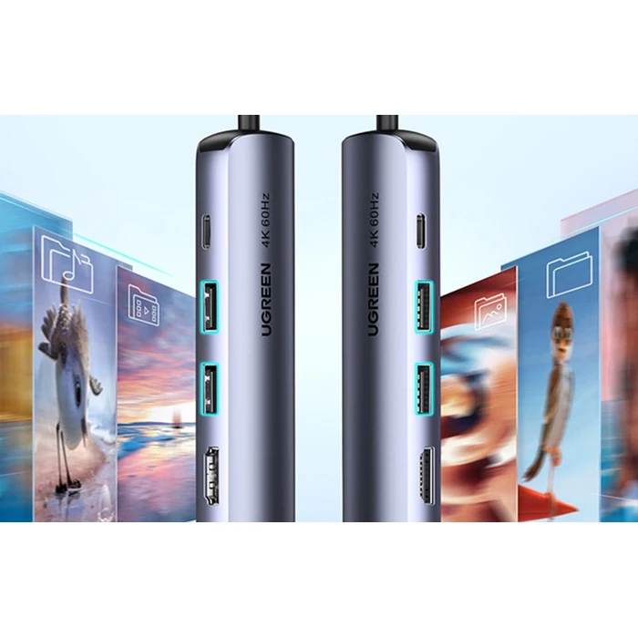 UGREEN Hub Adapter CM418 USB C to 2x USB HDMI RJ45 PD 100W Γκρι