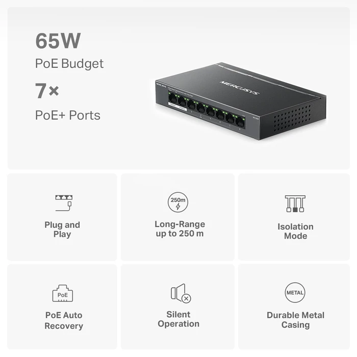 ROUTER MERCUSYS MS108GP 8-Port Gigabit desktop switch with 7 PoE+ ports
