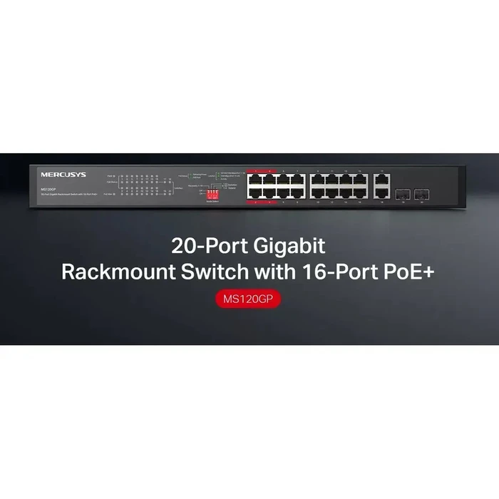Mercusys Διακόπτης Gigabit Rackmount 20 Θυρών με 16 Θύρες PoE Plus MS120GP