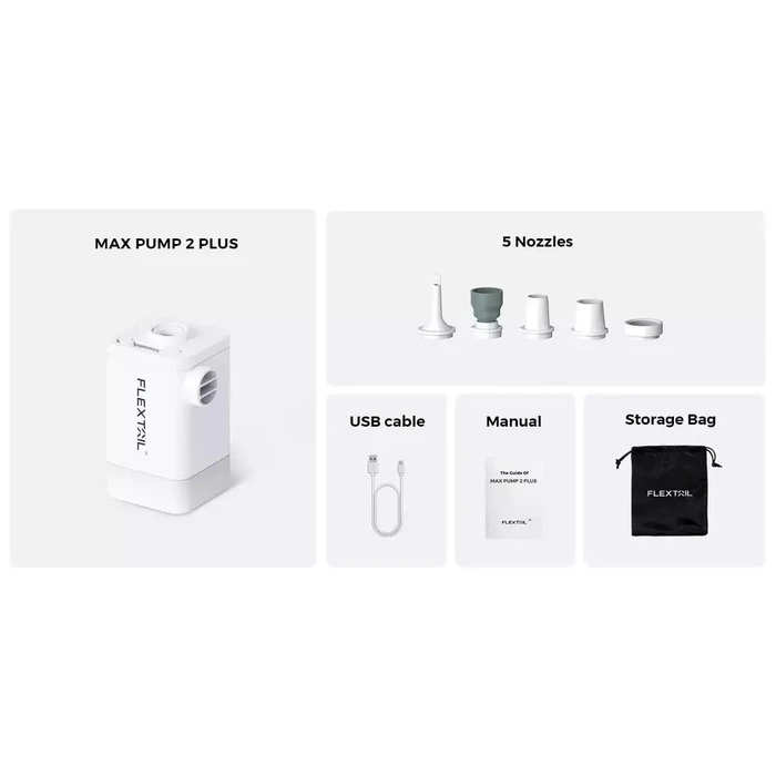 Flextail Max Pump 4in1 Rechargeable Electric Pump for Inflatables - White (Max Pump 2 Plus-W)