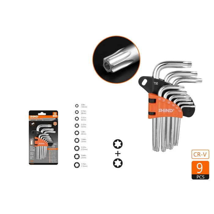 Tools SHIND Short Torx Key Set With Hole T10 T50 SHI94335