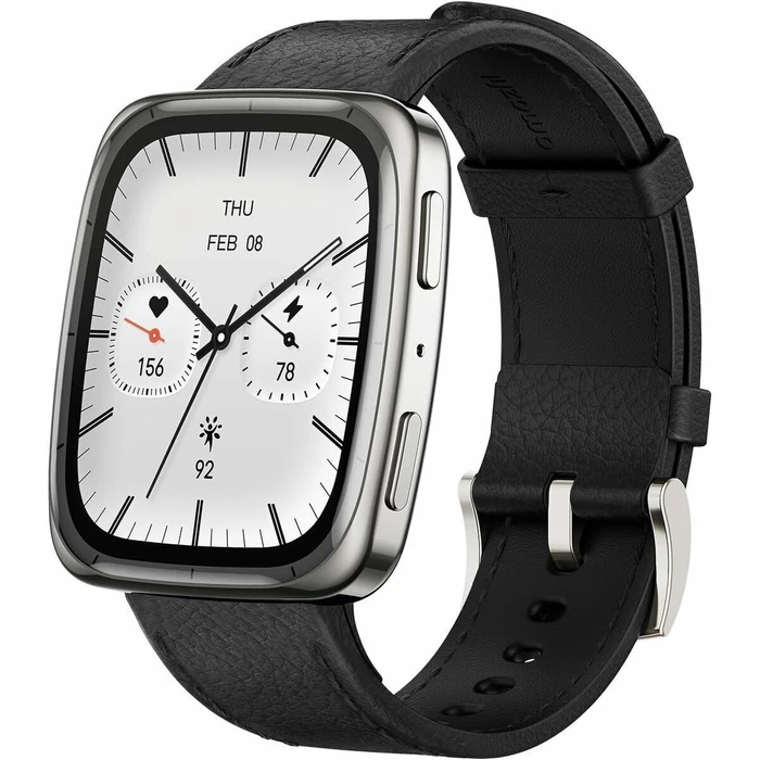 Amazfit Active 2 Square Stainless Steel 43mm Waterproof Smartwatch with Heart Rate Monitor (Black)