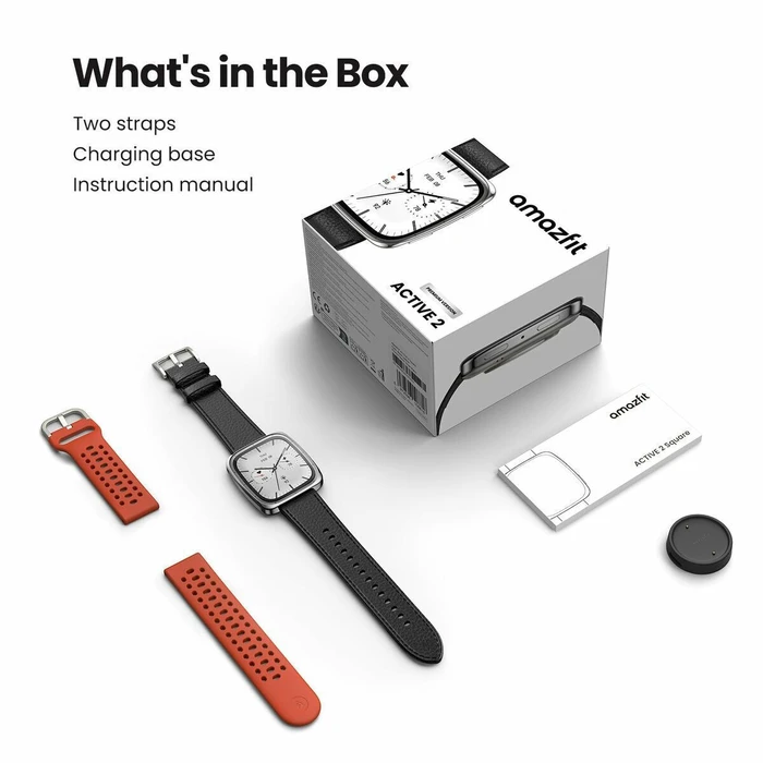 Amazfit Active 2 Square Stainless Steel 43mm Waterproof Smartwatch with Heart Rate Monitor (Black)