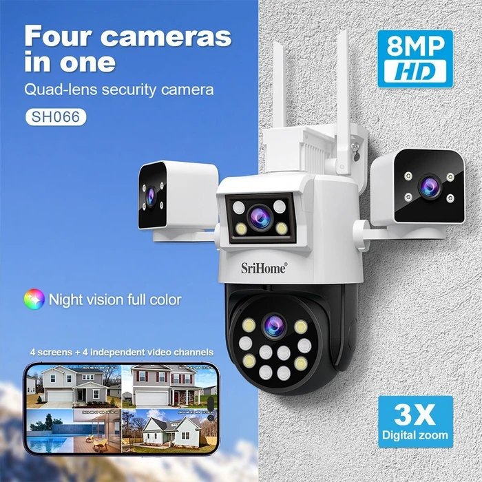 SRIHOME Security Camera 8MP Quad-Lens PTZ