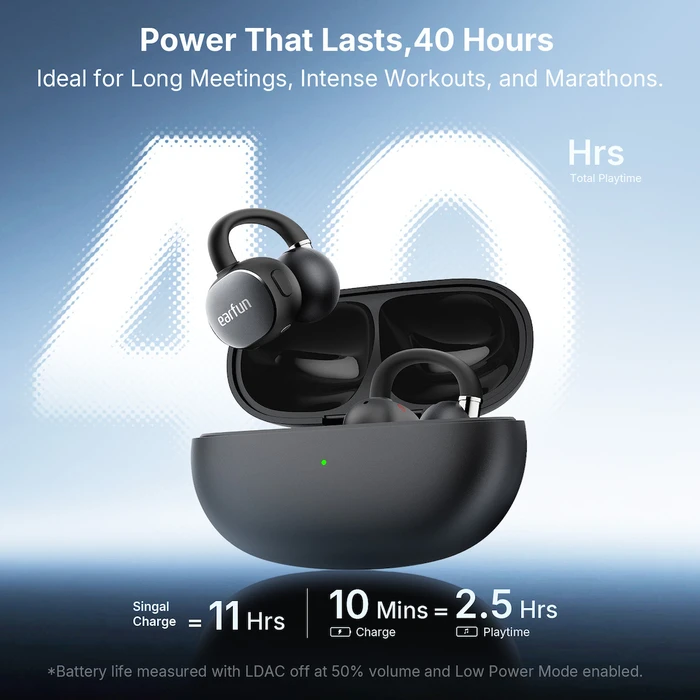 Earfun Clip 2 Open Ear Bluetooth handsfree ακουστικά με αντοχή στον ιδρώτα και θήκη φόρτισης - Μαύρα