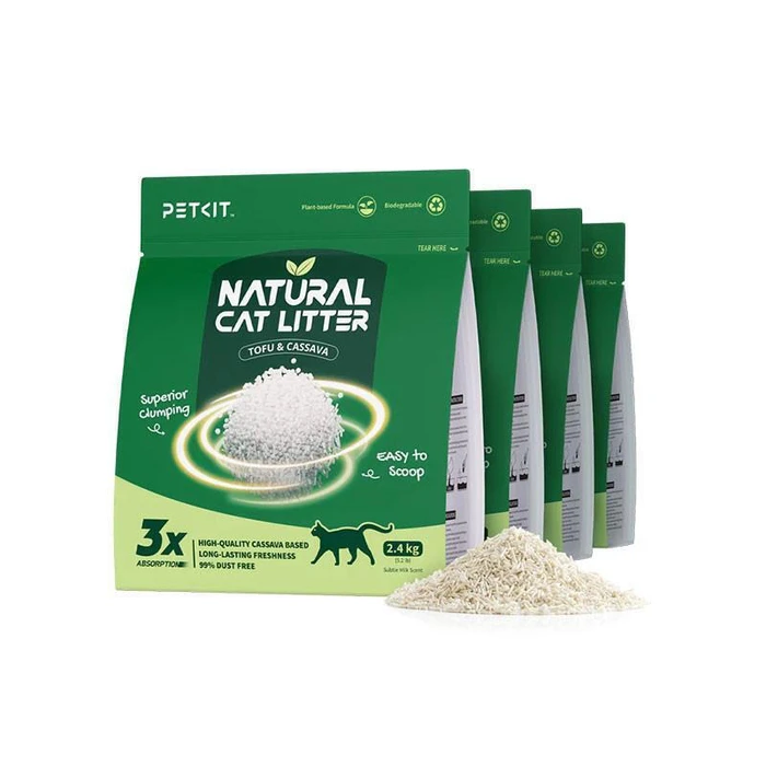 PETKIT Natural Cat Litter – Clumping, Low-Dust Odor Control, 4 bags (2.4 kg each)