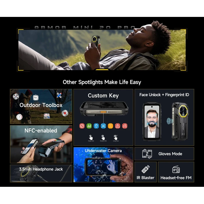Ulefone Smartphone Armor Mini 20 Pro 8 256GB DS 5G Mecha Black NFC