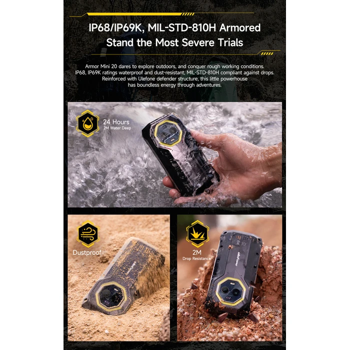 Ulefone Armor Mini 20 Dual SIM (8GB RAM / 256GB) Rugged Smartphone - Mecha Black - NFC