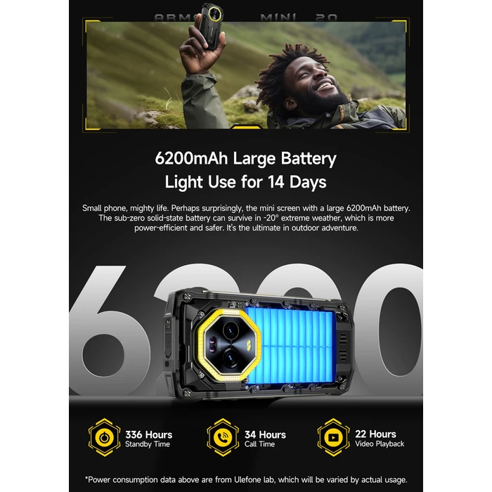 Ulefone Armor Mini 20 Dual SIM (8GB RAM / 256GB) Rugged Smartphone - Mecha Black - NFC