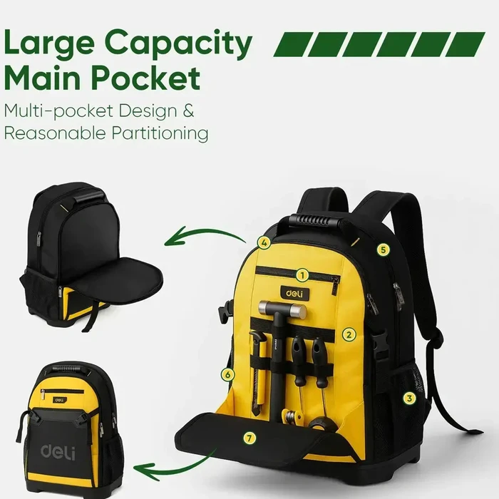 DELI Σακίδιο Εργαλείων 17 Ιντσών με Σκληρό Κέλυφος Κίτρινο Μαύρο